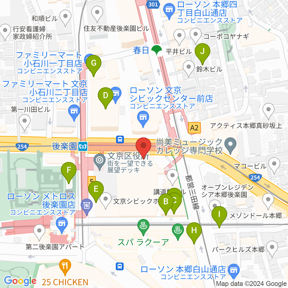 文京シビックホール周辺の駐車場・コインパーキング一覧地図