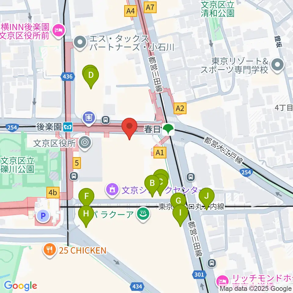 文京シビックホール周辺の駐車場・コインパーキング一覧地図