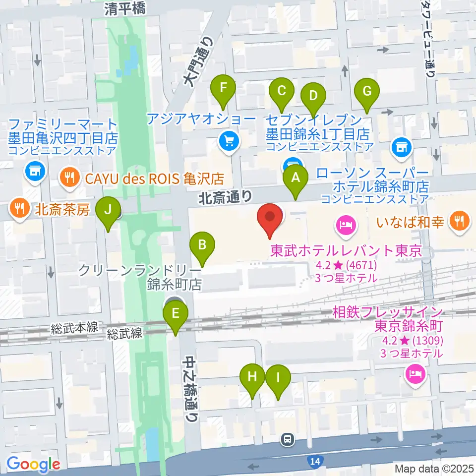 すみだトリフォニーホール周辺の駐車場・コインパーキング一覧地図