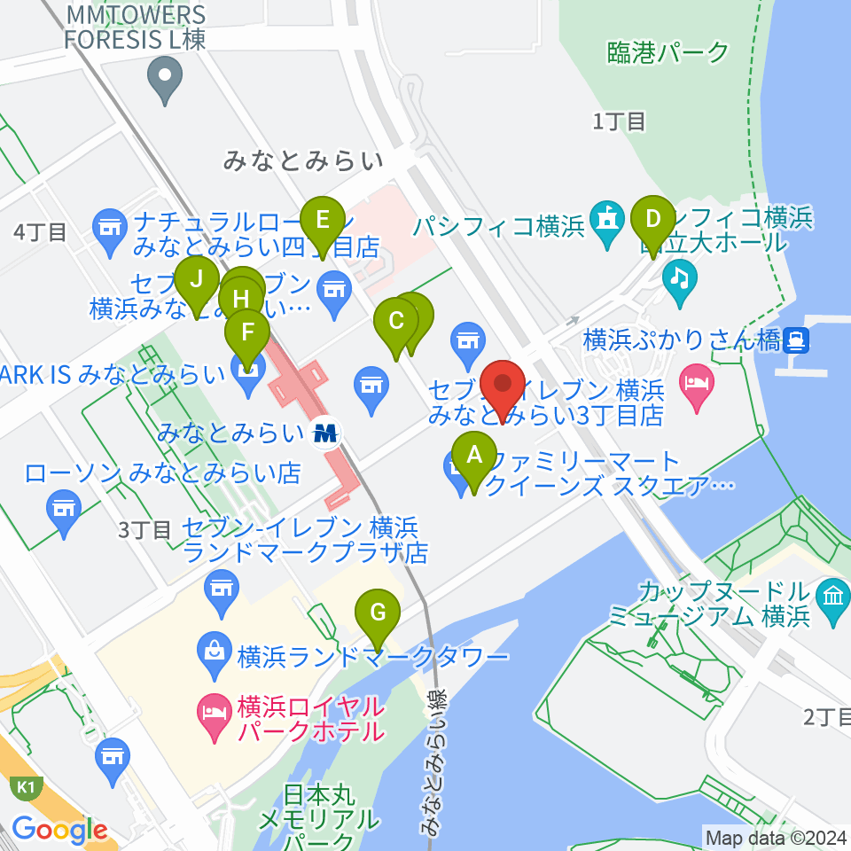 横浜みなとみらいホール周辺の駐車場・コインパーキング一覧地図