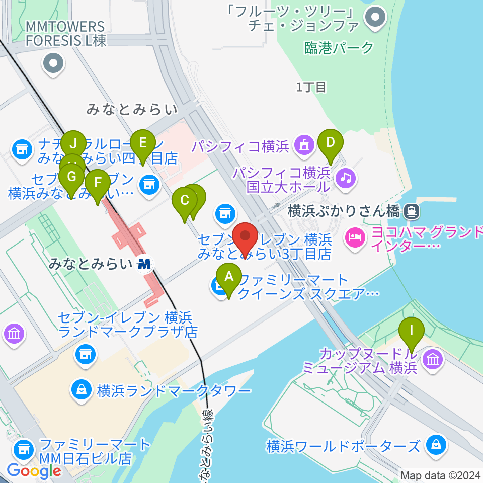 横浜みなとみらいホール周辺の駐車場・コインパーキング一覧地図