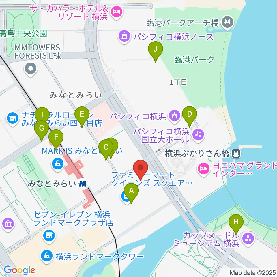 横浜みなとみらいホール周辺の駐車場・コインパーキング一覧地図