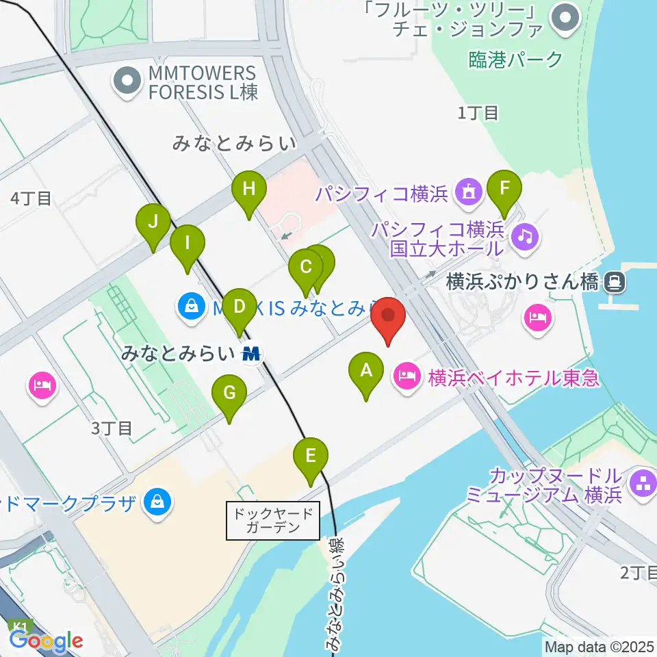 横浜みなとみらいホール周辺の駐車場・コインパーキング一覧地図