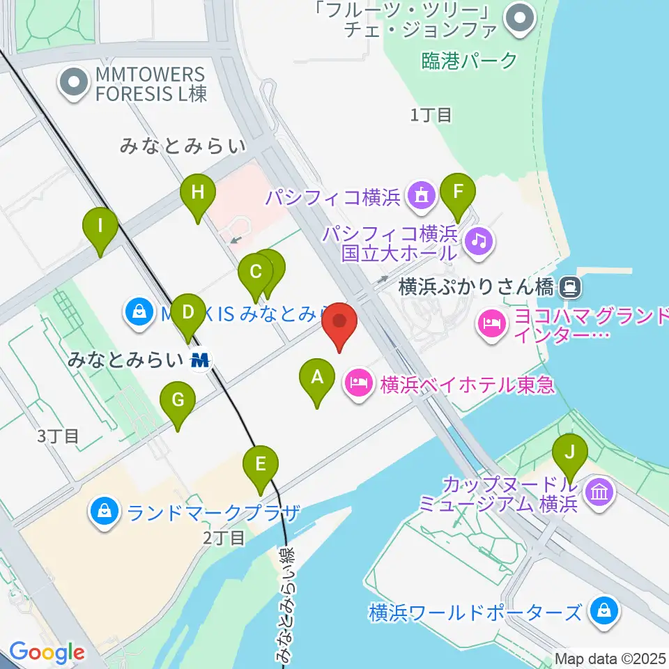 横浜みなとみらいホール周辺の駐車場・コインパーキング一覧地図