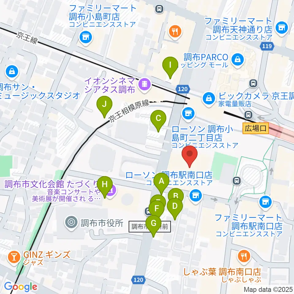 調布市グリーンホール周辺の駐車場・コインパーキング一覧地図