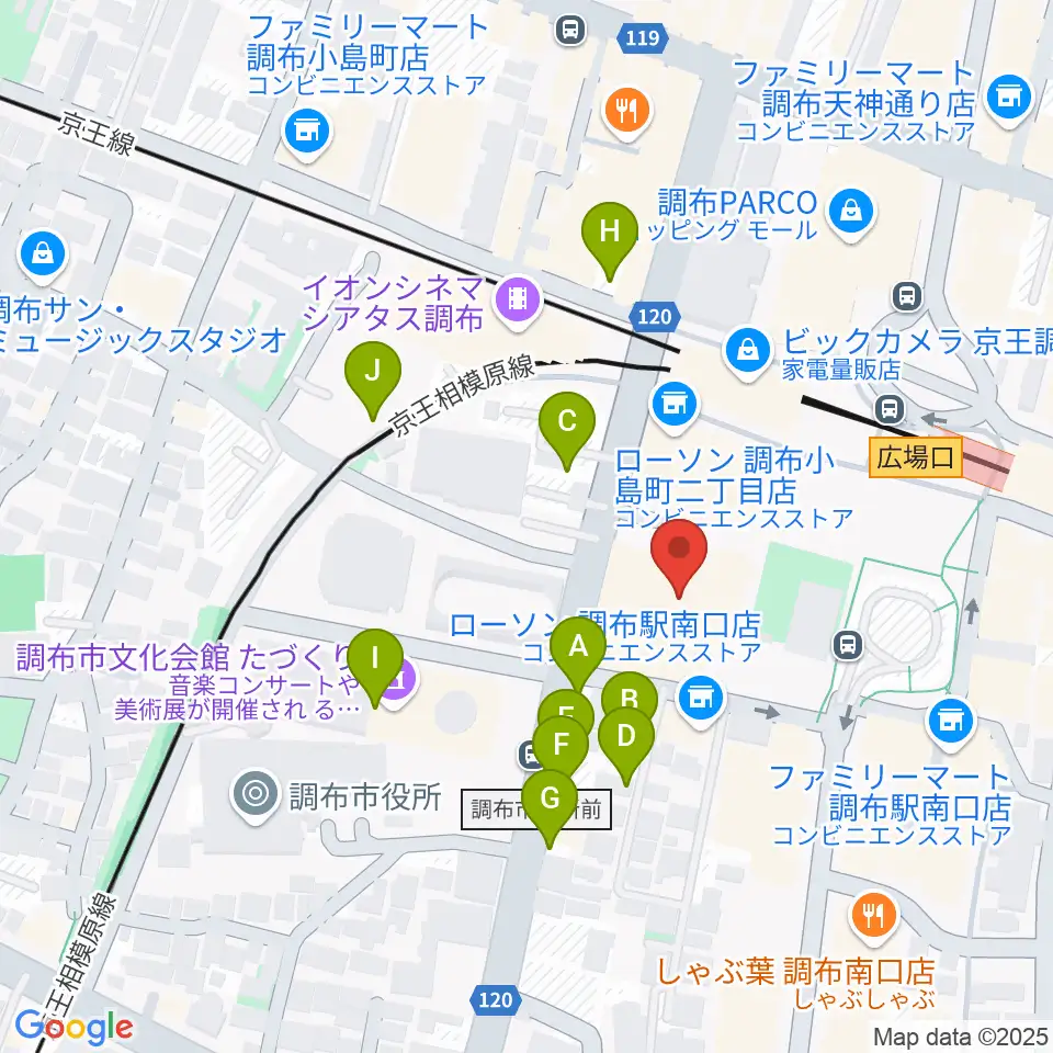 調布市グリーンホール周辺の駐車場・コインパーキング一覧地図