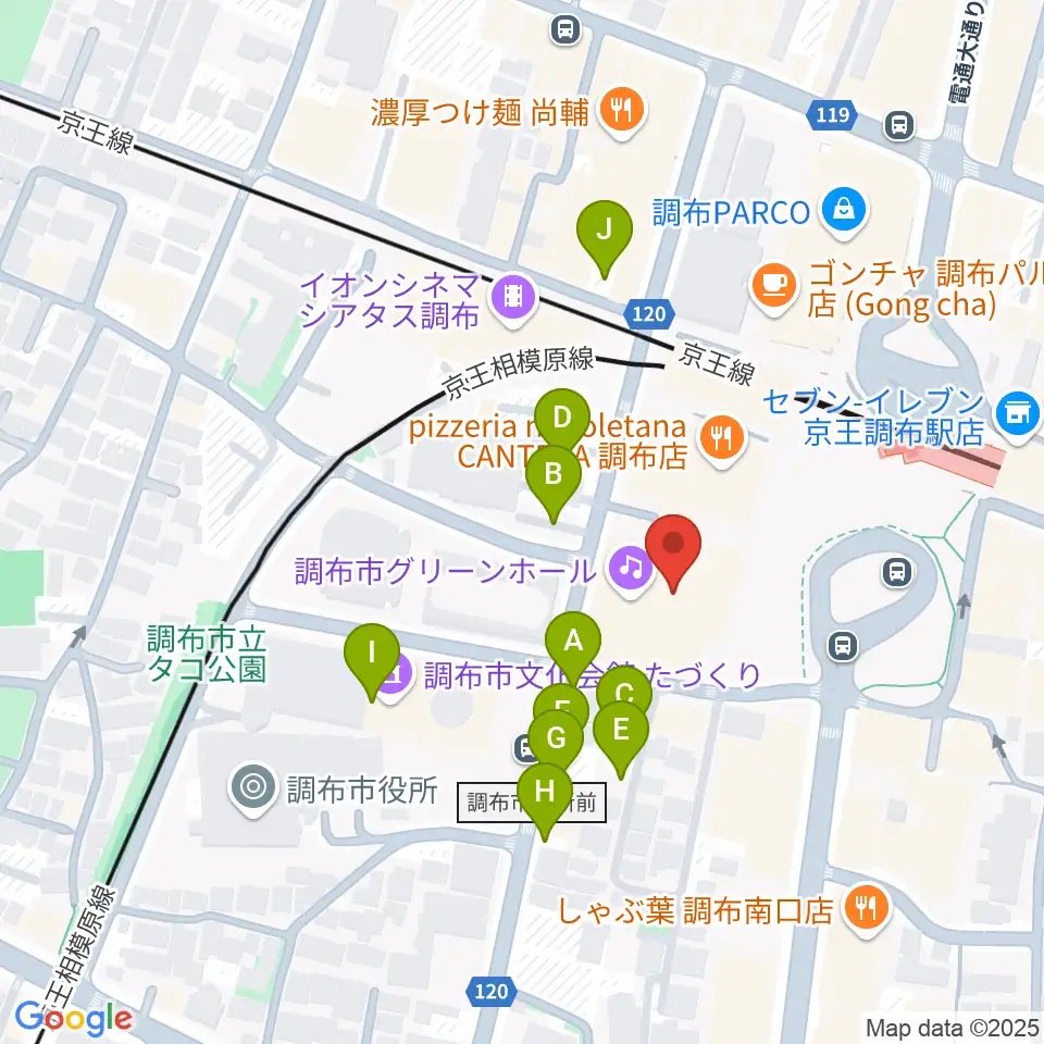 調布市グリーンホール周辺の駐車場・コインパーキング一覧地図