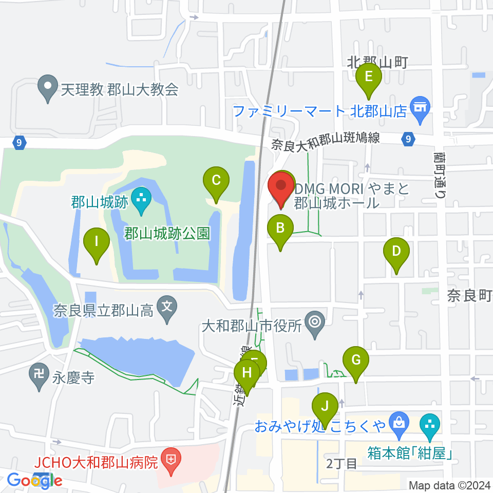 DMG MORI やまと郡山城ホール周辺の駐車場・コインパーキング一覧地図