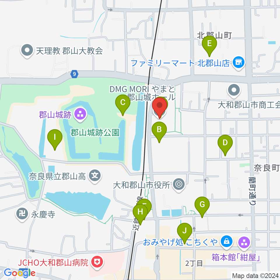 DMG MORI やまと郡山城ホール周辺の駐車場・コインパーキング一覧地図