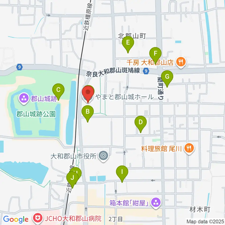 DMG MORI やまと郡山城ホール周辺の駐車場・コインパーキング一覧地図