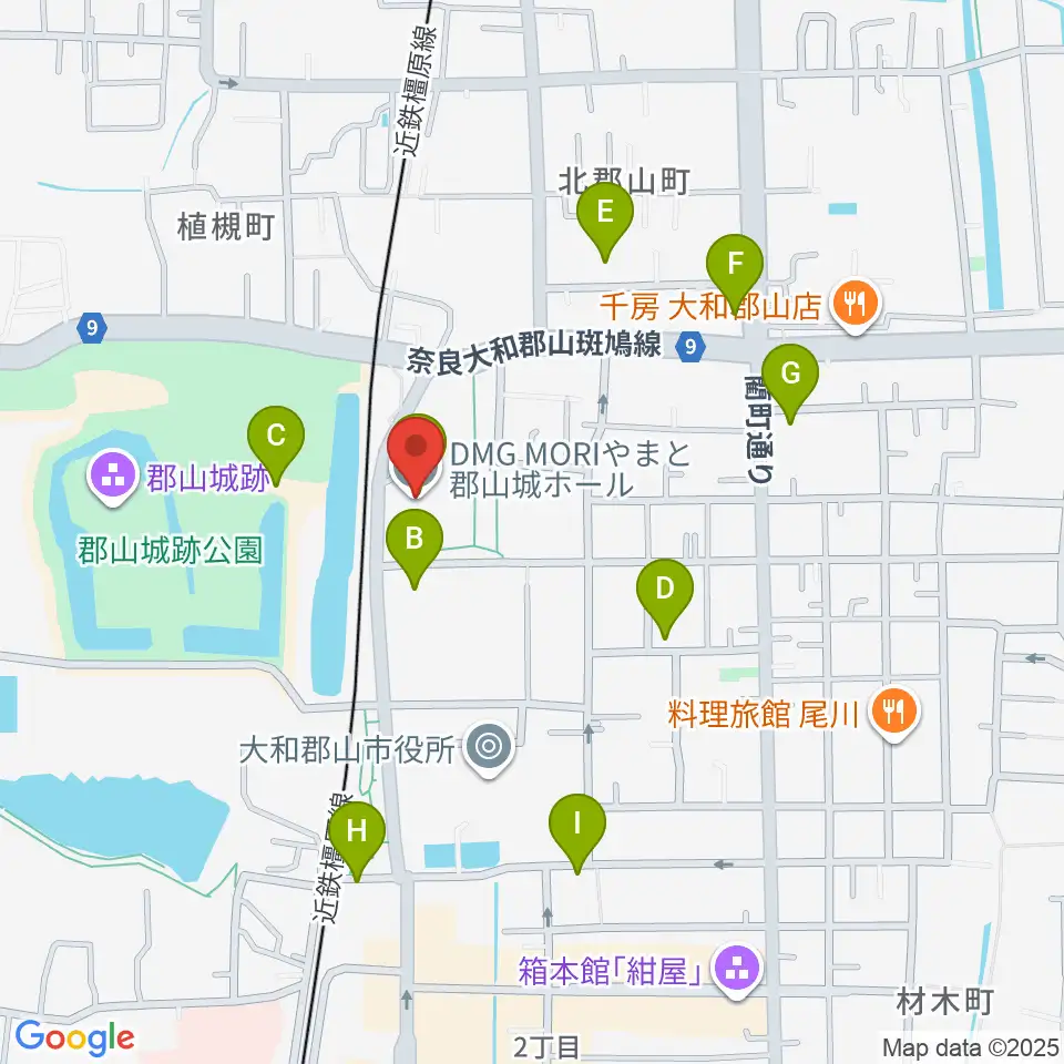 DMG MORI やまと郡山城ホール周辺の駐車場・コインパーキング一覧地図
