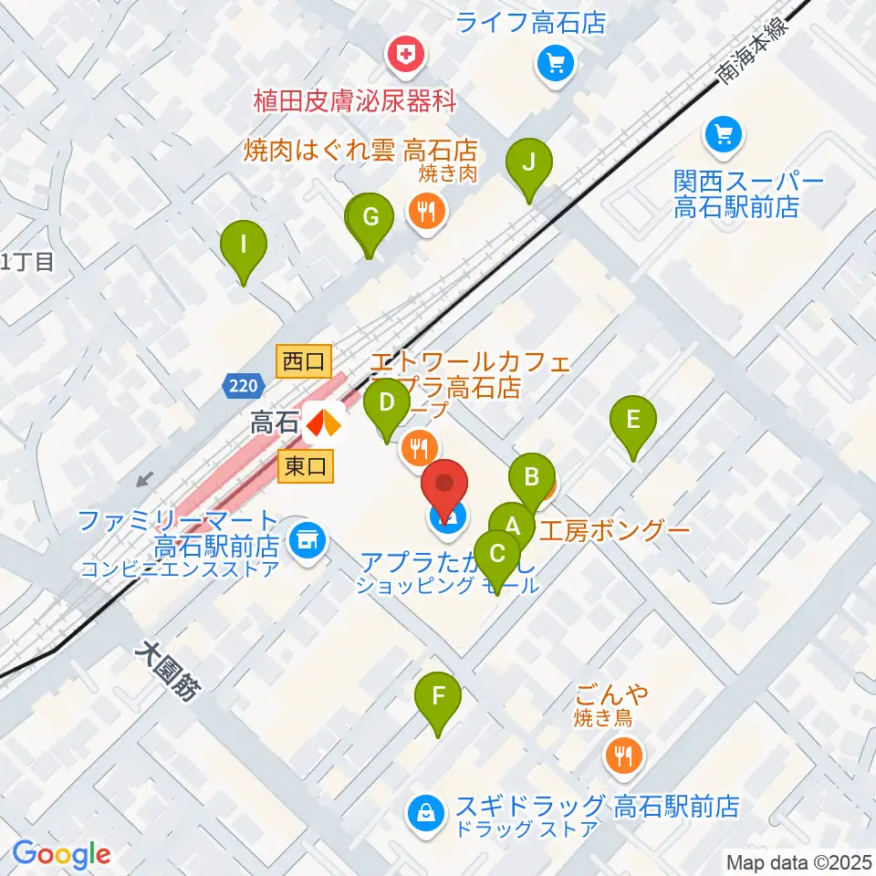 アプラたかいし アプラホール周辺の駐車場・コインパーキング一覧地図