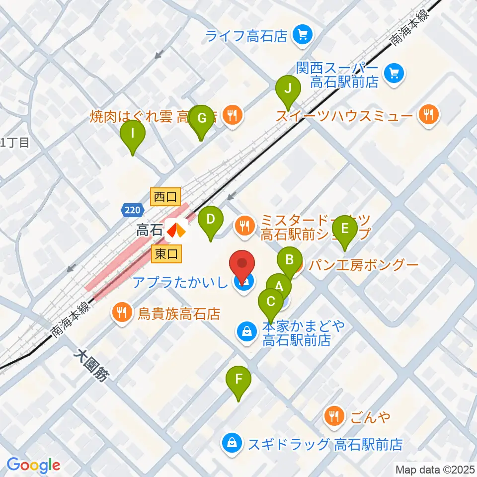 アプラたかいし アプラホール周辺の駐車場・コインパーキング一覧地図