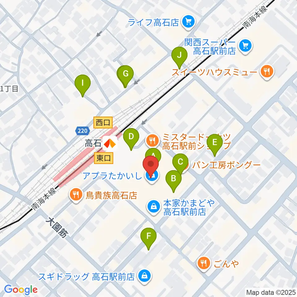 アプラたかいし アプラホール周辺の駐車場・コインパーキング一覧地図