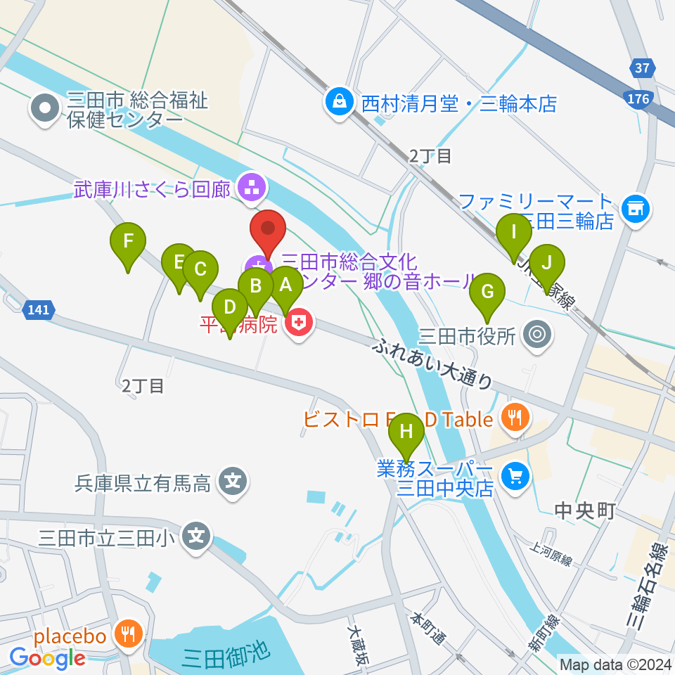 郷の音ホール周辺の駐車場・コインパーキング一覧地図