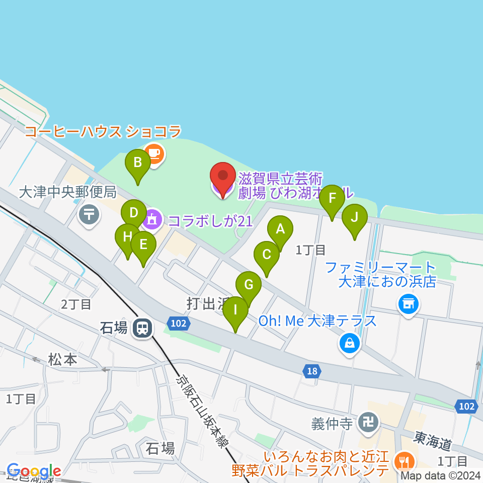 滋賀県立芸術劇場びわ湖ホール周辺の駐車場・コインパーキング一覧地図