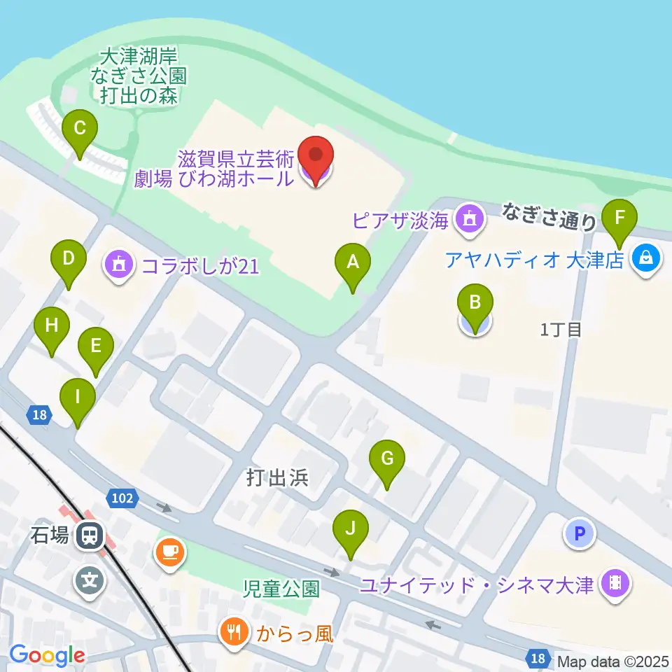 滋賀県立芸術劇場びわ湖ホール周辺の駐車場・コインパーキング一覧地図