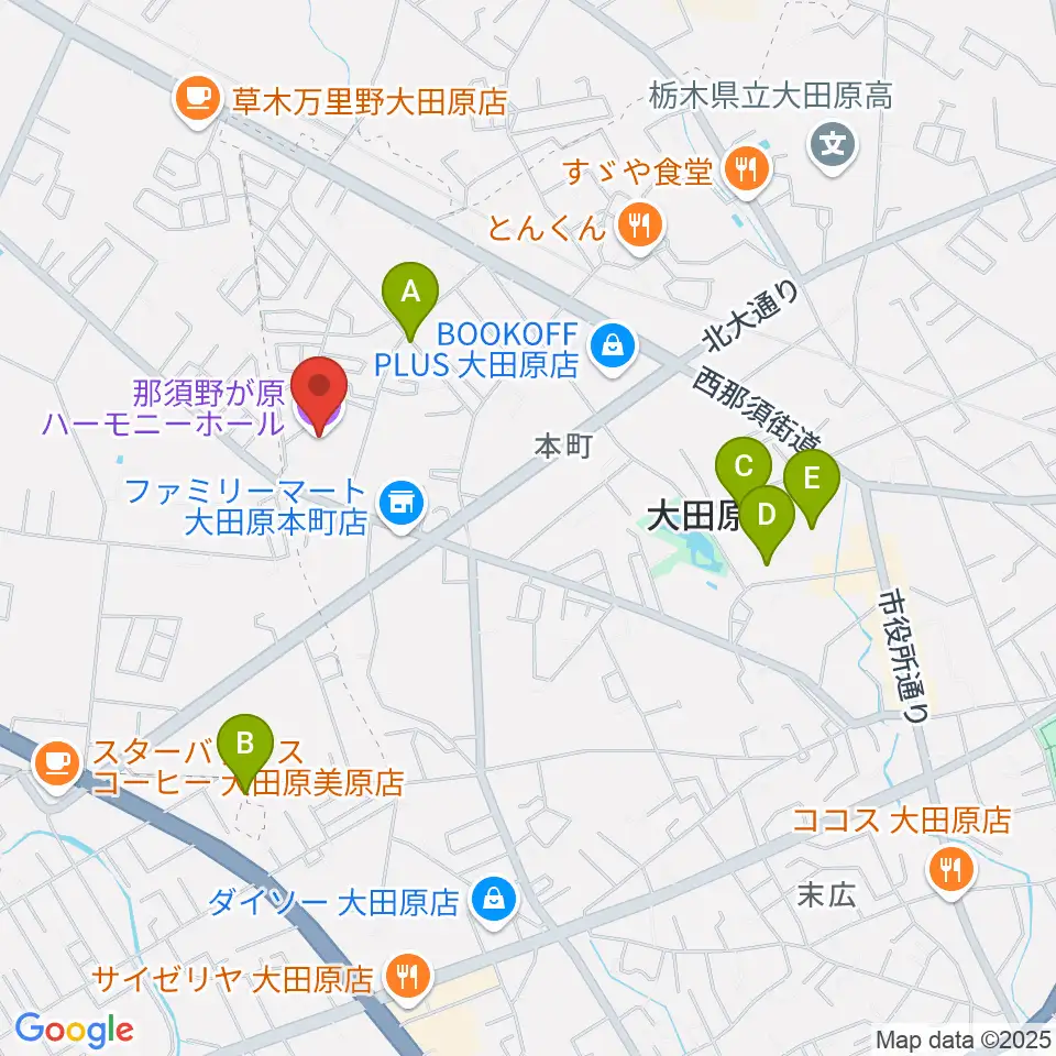 那須野が原ハーモニーホール周辺の駐車場・コインパーキング一覧地図