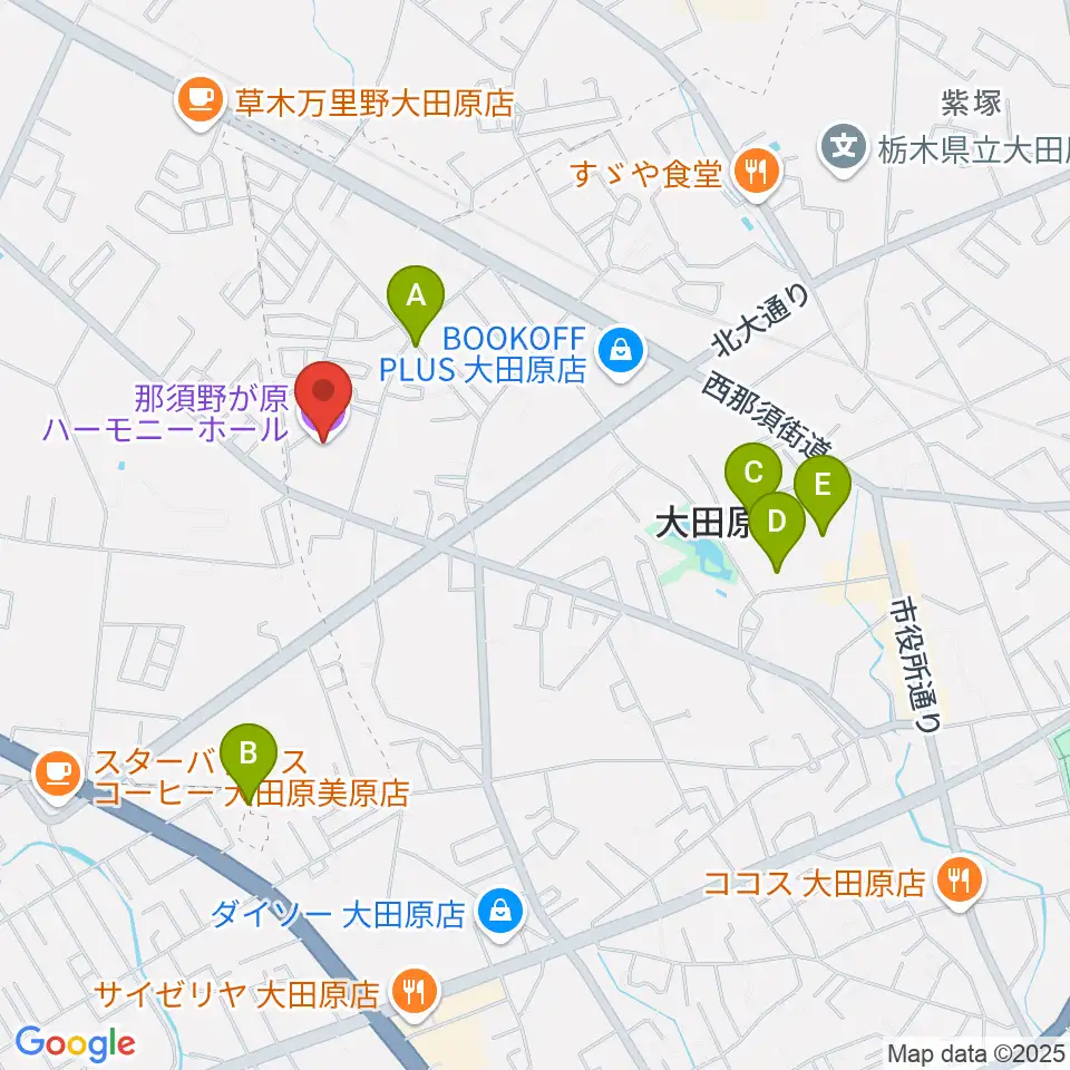 那須野が原ハーモニーホール周辺の駐車場・コインパーキング一覧地図