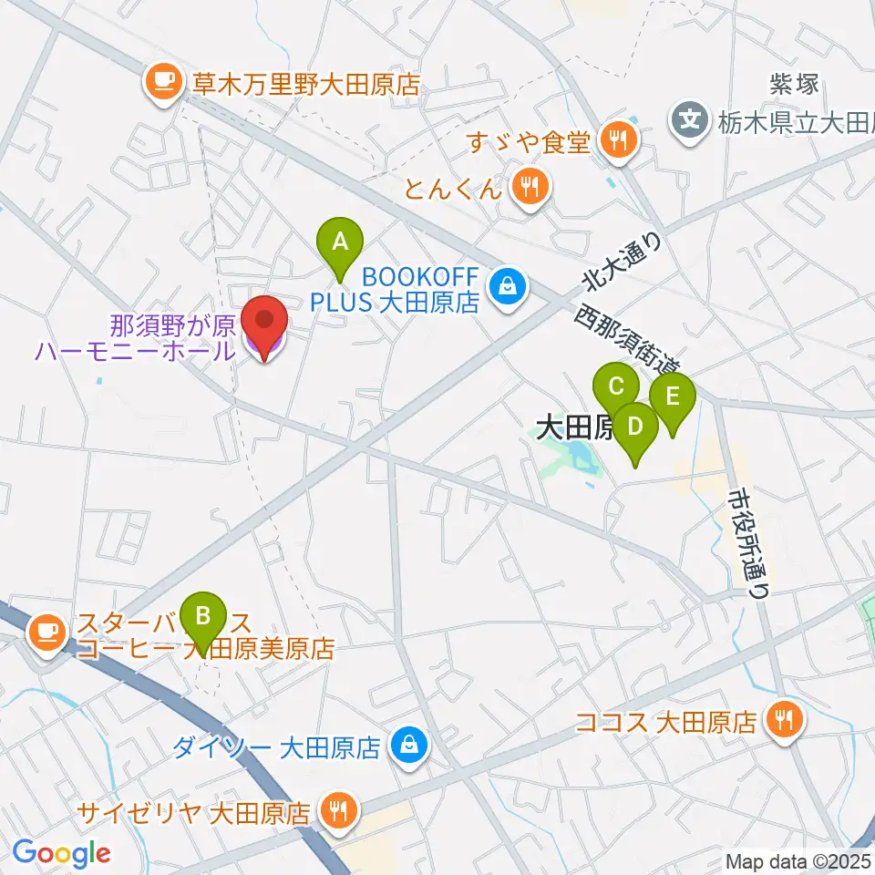 那須野が原ハーモニーホール周辺の駐車場・コインパーキング一覧地図