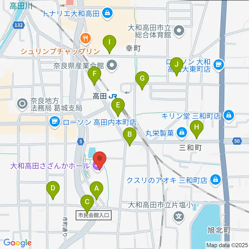 大和高田さざんかホール周辺の駐車場・コインパーキング一覧地図
