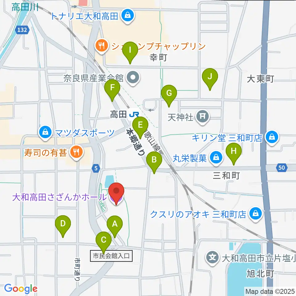 大和高田さざんかホール周辺の駐車場・コインパーキング一覧地図