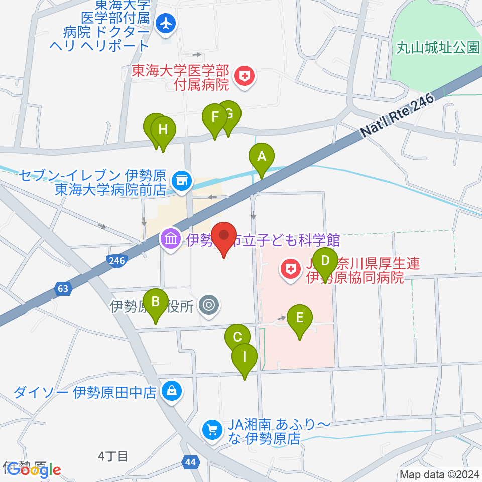 伊勢原市民文化会館周辺の駐車場・コインパーキング一覧地図