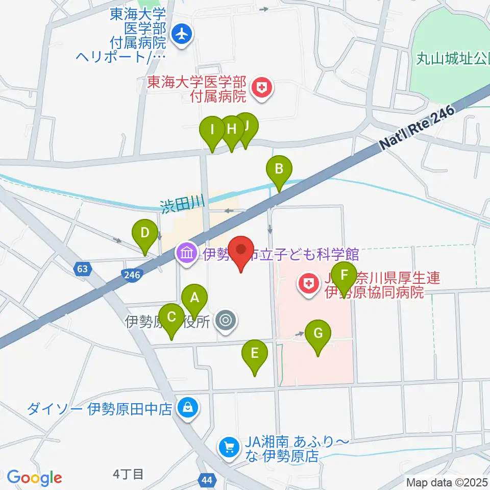 伊勢原市民文化会館周辺の駐車場・コインパーキング一覧地図