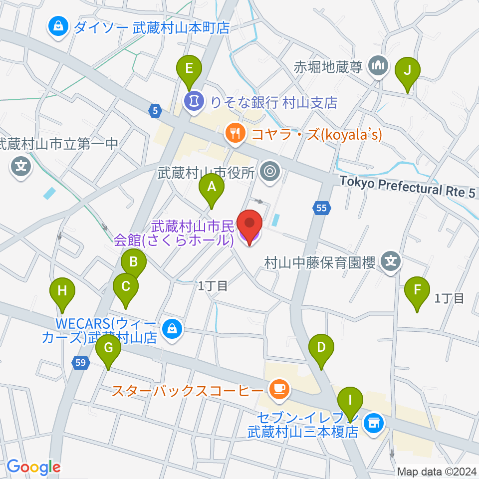 武蔵村山市民会館 さくらホール周辺の駐車場・コインパーキング一覧地図