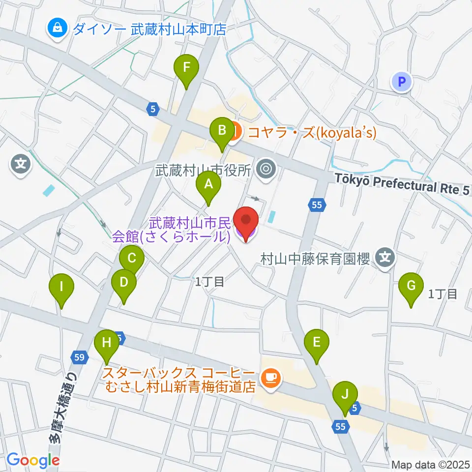 武蔵村山市民会館 さくらホール周辺の駐車場・コインパーキング一覧地図