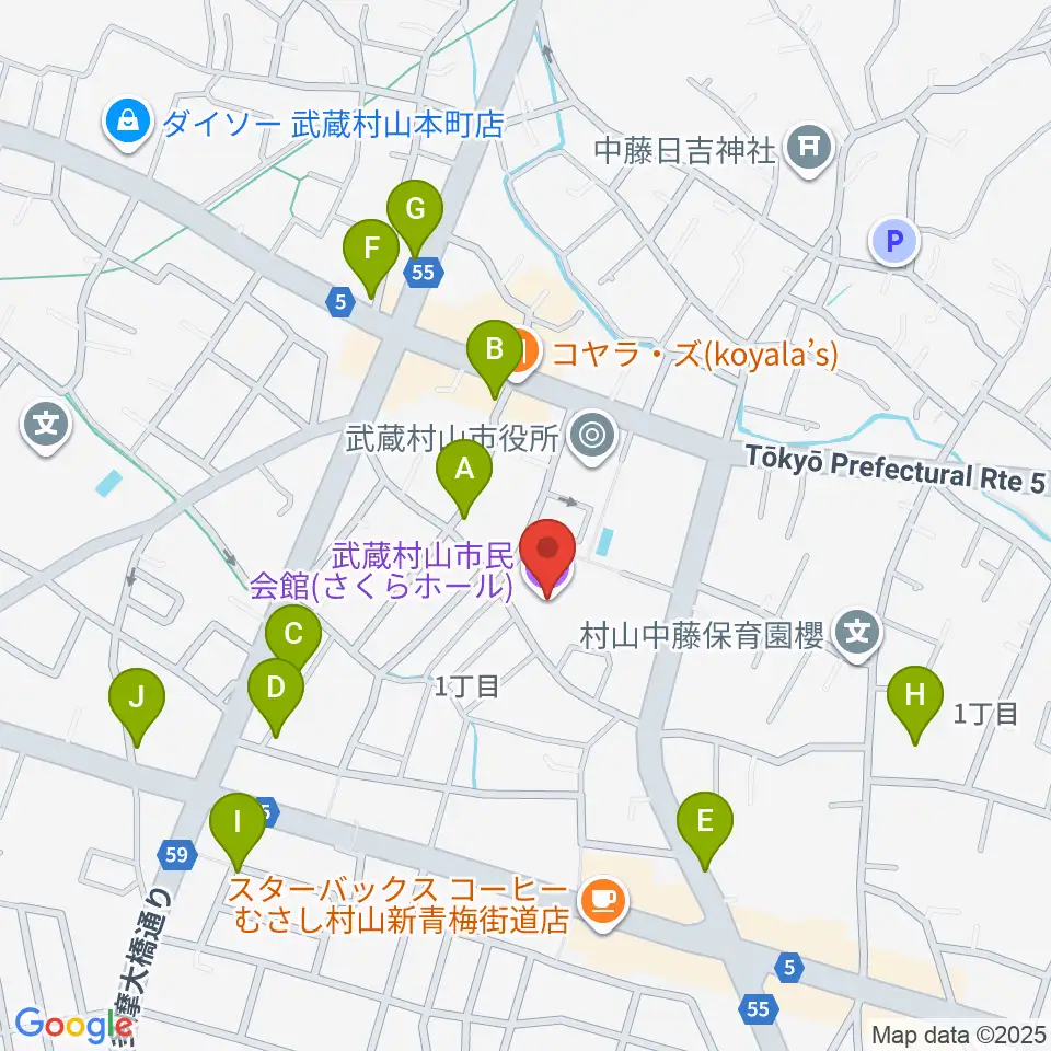 武蔵村山市民会館 さくらホール周辺の駐車場・コインパーキング一覧地図