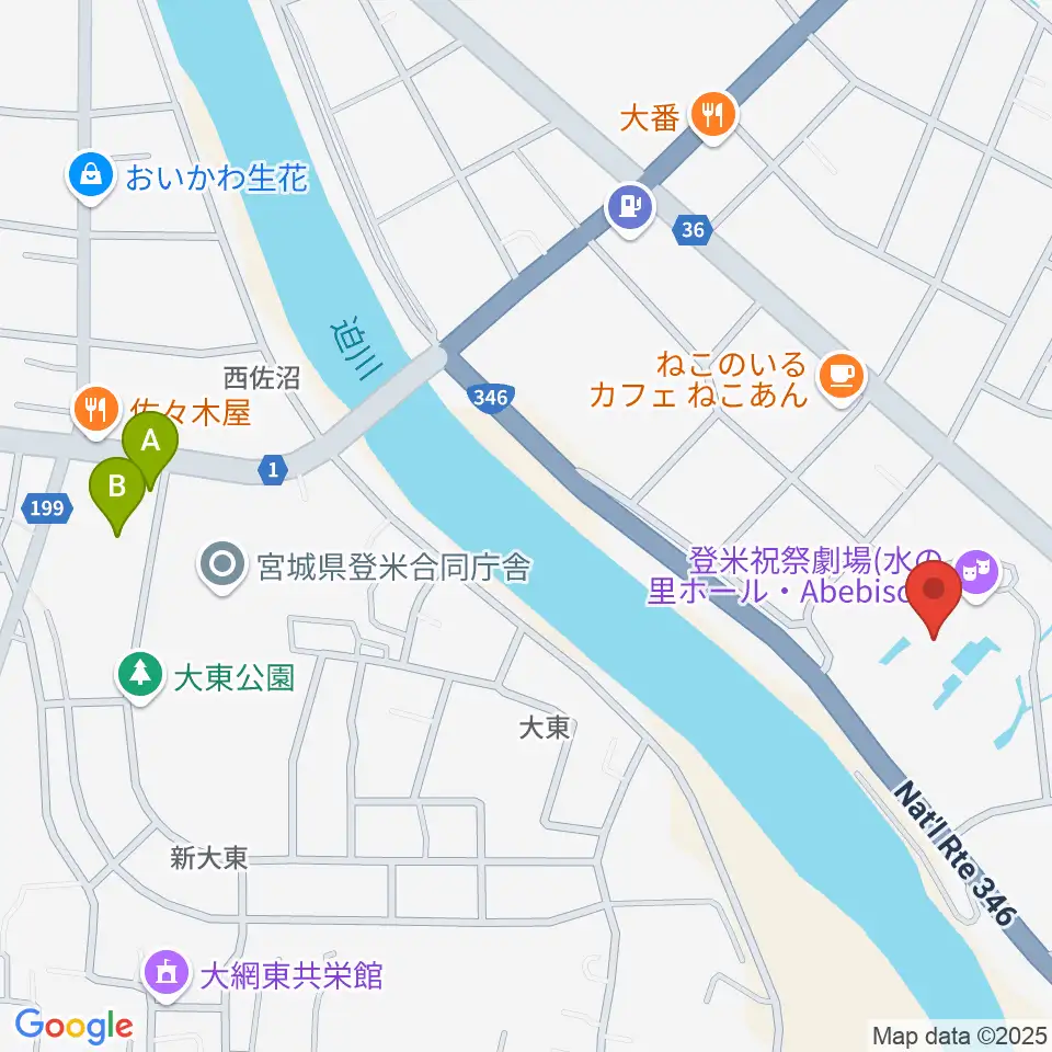 登米祝祭劇場 水の里ホール・Abebisou周辺の駐車場・コインパーキング一覧地図