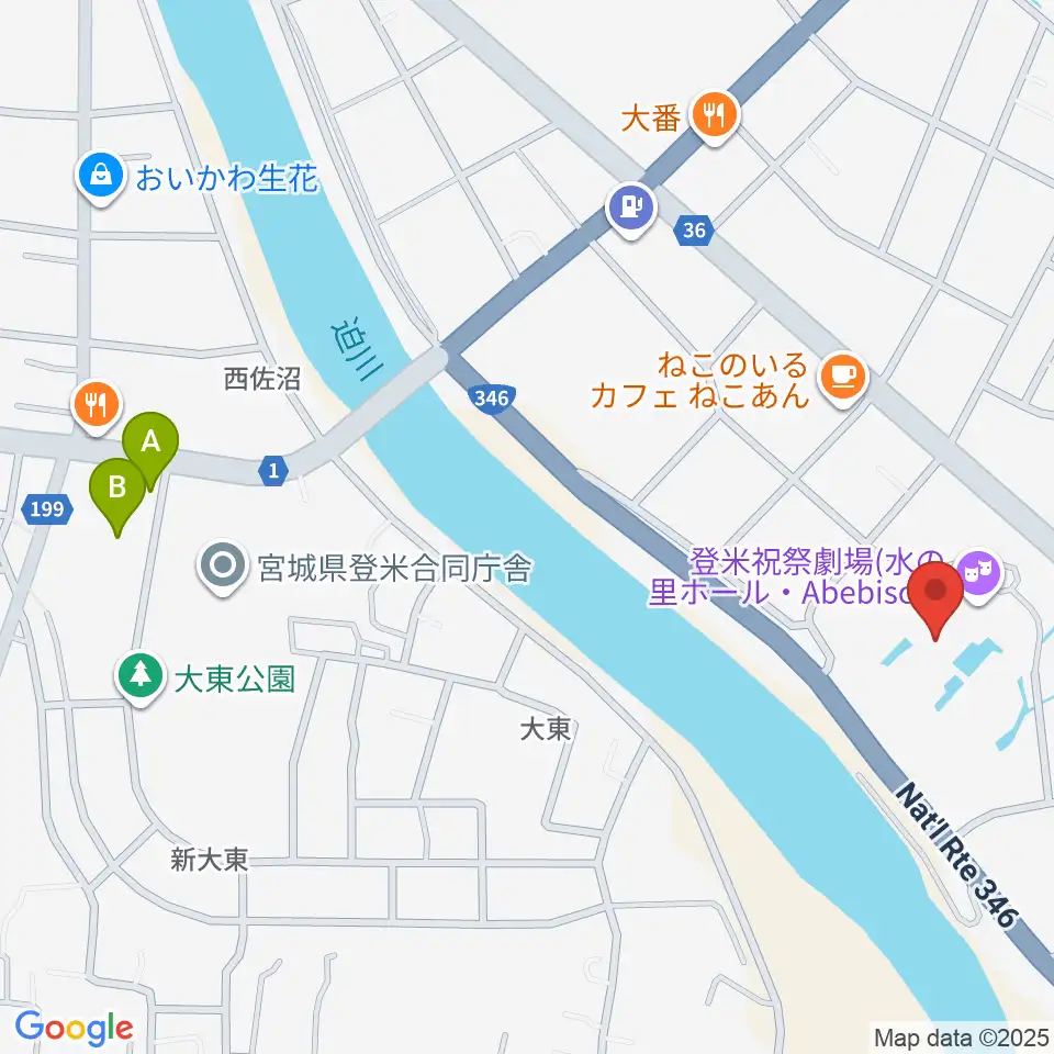 登米祝祭劇場 水の里ホール・Abebisou周辺の駐車場・コインパーキング一覧地図