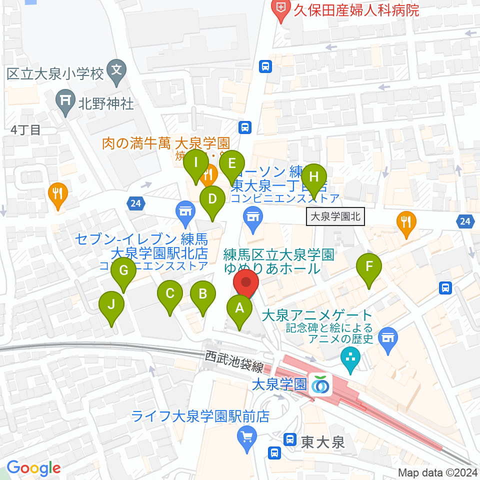 大泉学園ゆめりあホール周辺の駐車場・コインパーキング一覧地図