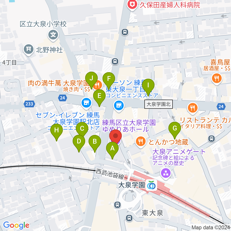 大泉学園ゆめりあホール周辺の駐車場・コインパーキング一覧地図