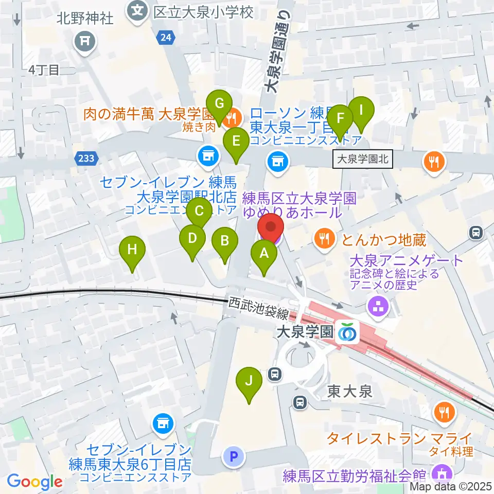 大泉学園ゆめりあホール周辺の駐車場・コインパーキング一覧地図