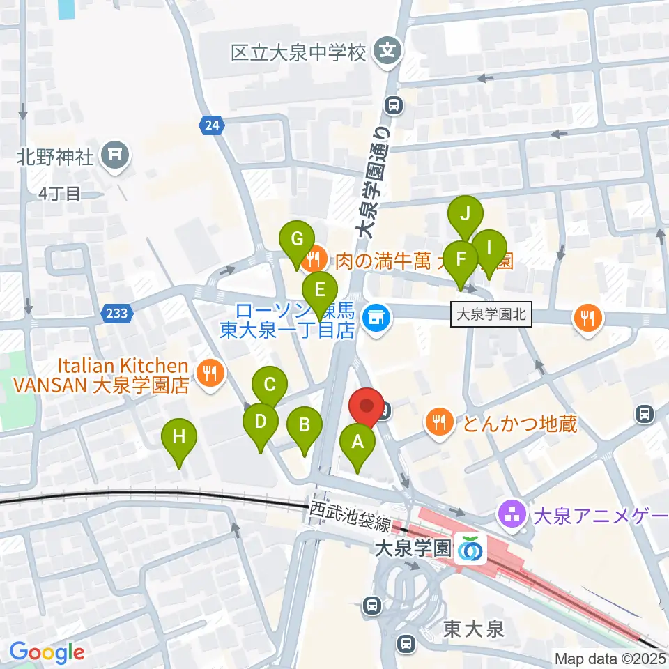 大泉学園ゆめりあホール周辺の駐車場・コインパーキング一覧地図