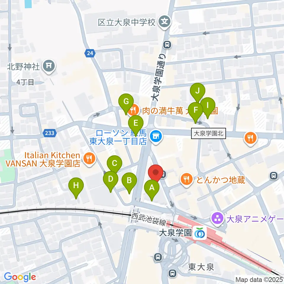 大泉学園ゆめりあホール周辺の駐車場・コインパーキング一覧地図