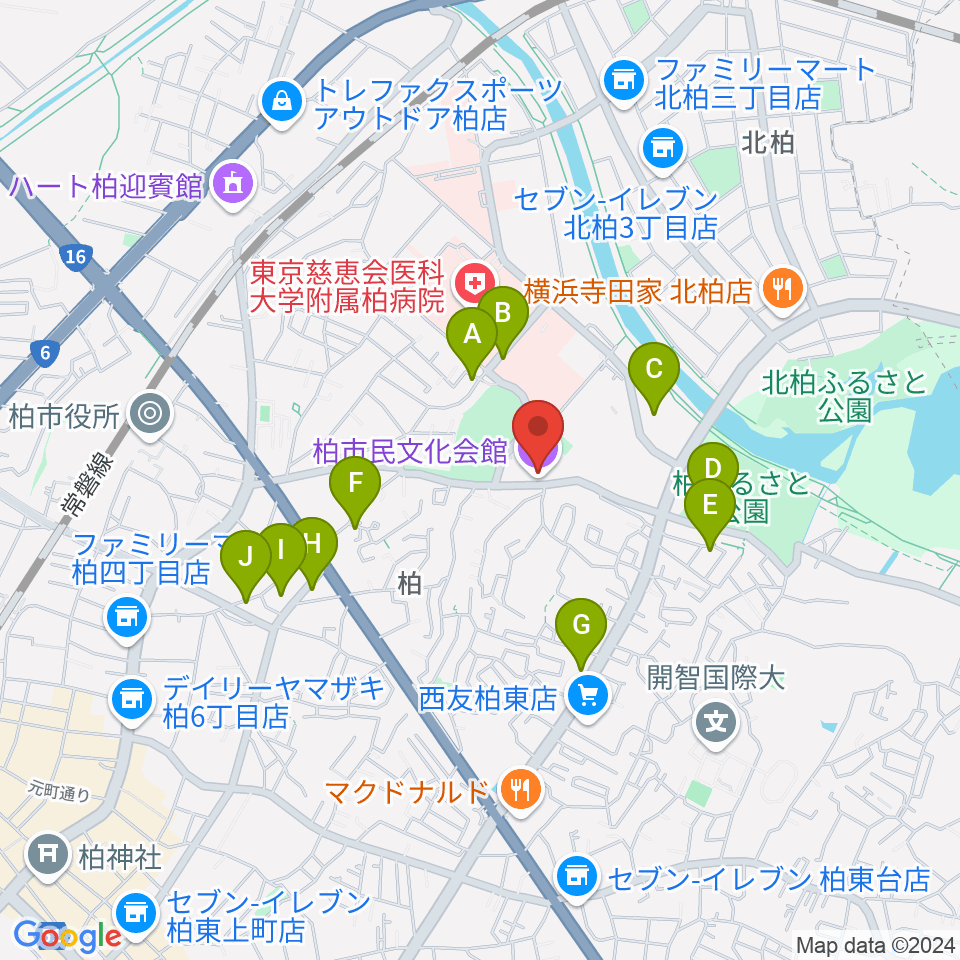 柏市民文化会館周辺の駐車場・コインパーキング一覧地図