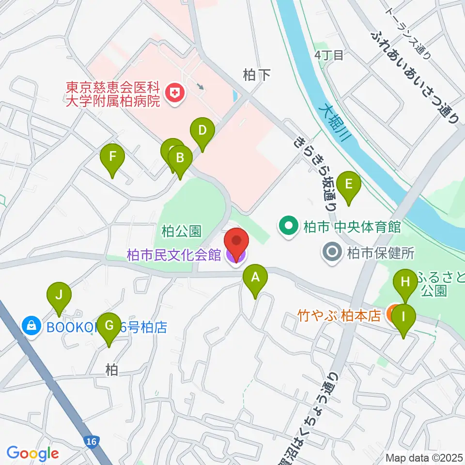 柏市民文化会館周辺の駐車場・コインパーキング一覧地図