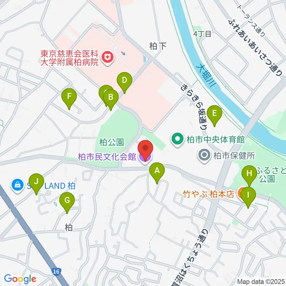 柏市民文化会館周辺の駐車場・コインパーキング一覧地図