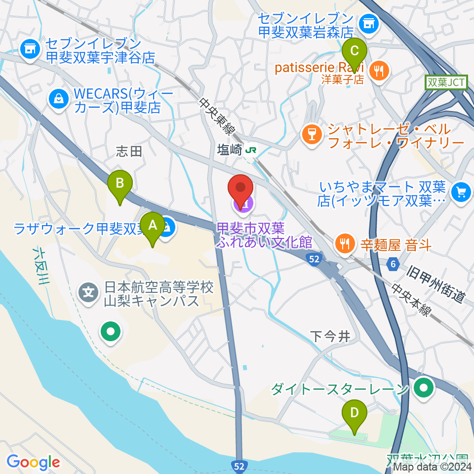 甲斐市双葉ふれあい文化館周辺の駐車場・コインパーキング一覧地図