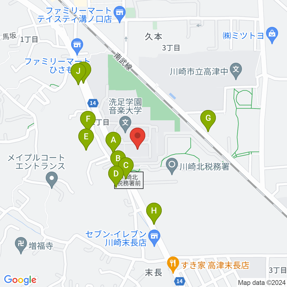 洗足学園 前田ホール周辺の駐車場・コインパーキング一覧地図