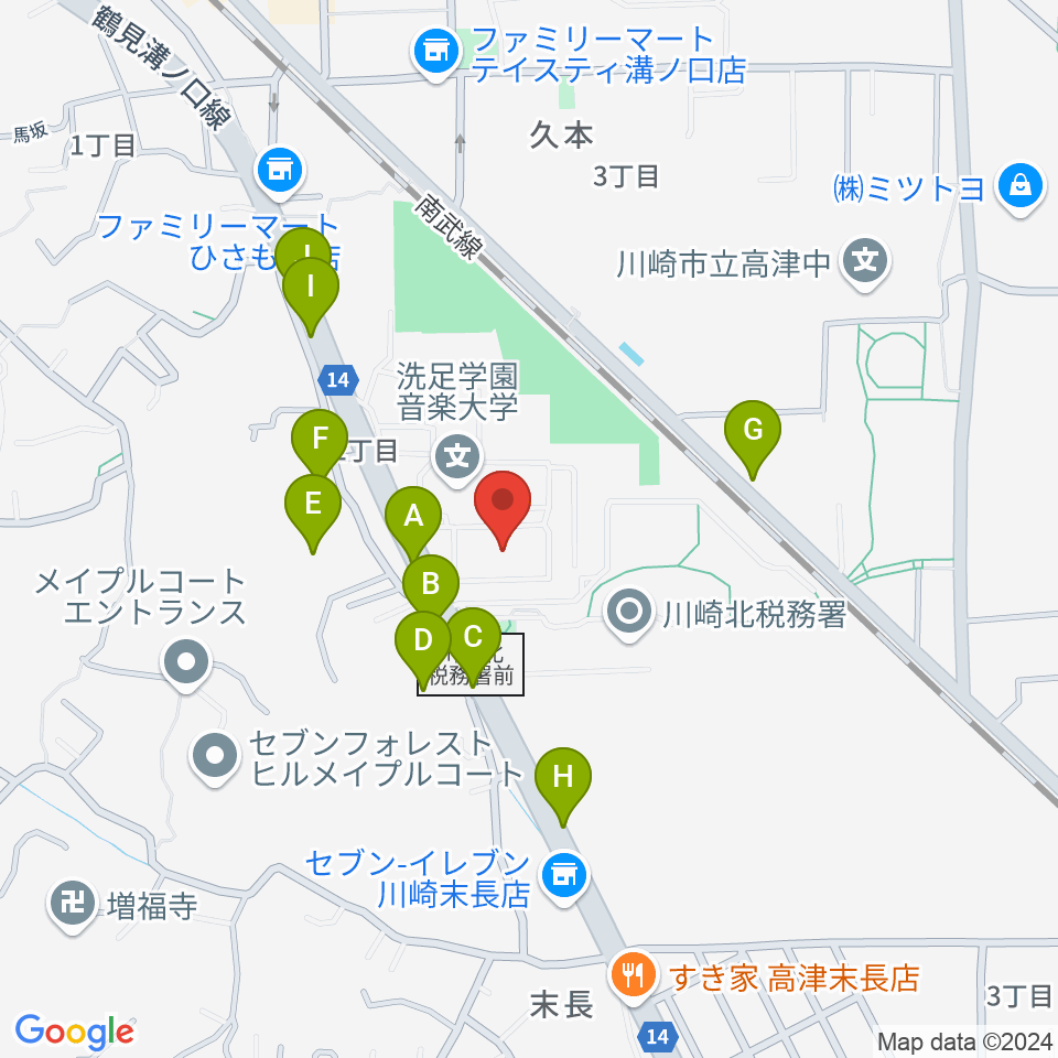 洗足学園 前田ホール周辺の駐車場・コインパーキング一覧地図