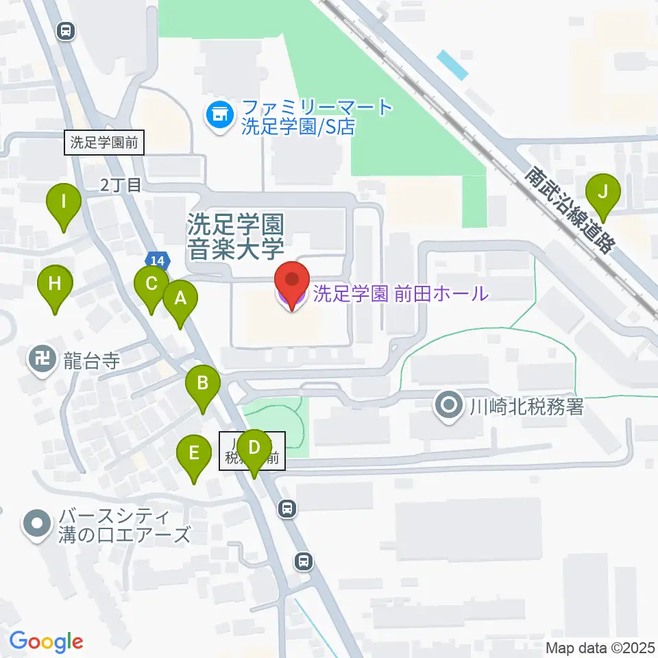 洗足学園 前田ホール周辺の駐車場・コインパーキング一覧地図