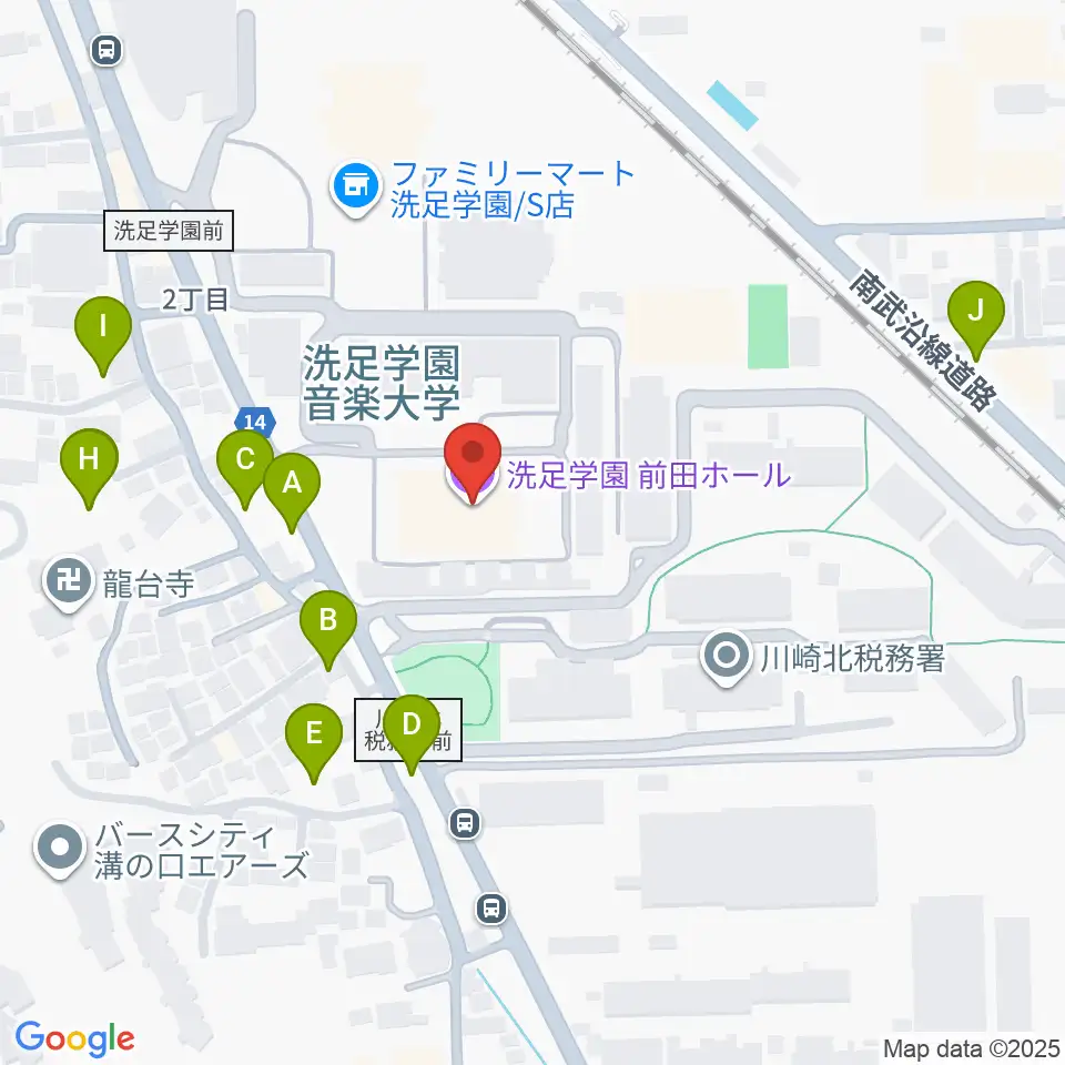 洗足学園 前田ホール周辺の駐車場・コインパーキング一覧地図