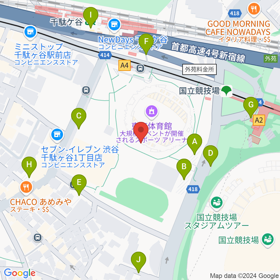 東京体育館周辺の駐車場・コインパーキング一覧地図