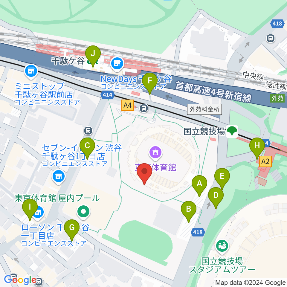 東京体育館周辺の駐車場・コインパーキング一覧地図