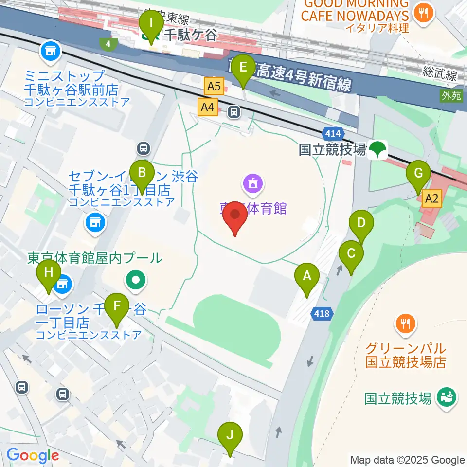 東京体育館周辺の駐車場・コインパーキング一覧地図