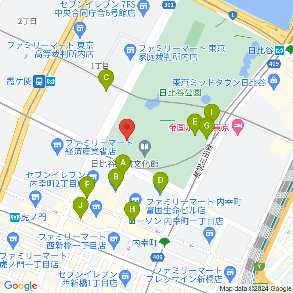 日比谷公園大音楽堂（日比谷野音）周辺の駐車場・コインパーキング一覧地図